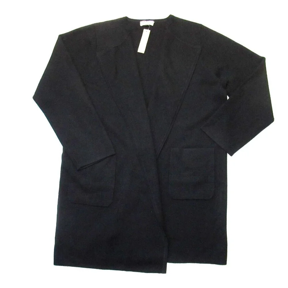 NWT J.Crew Juliette in Black Open-Front Knit Collarless Sweater Blazer S